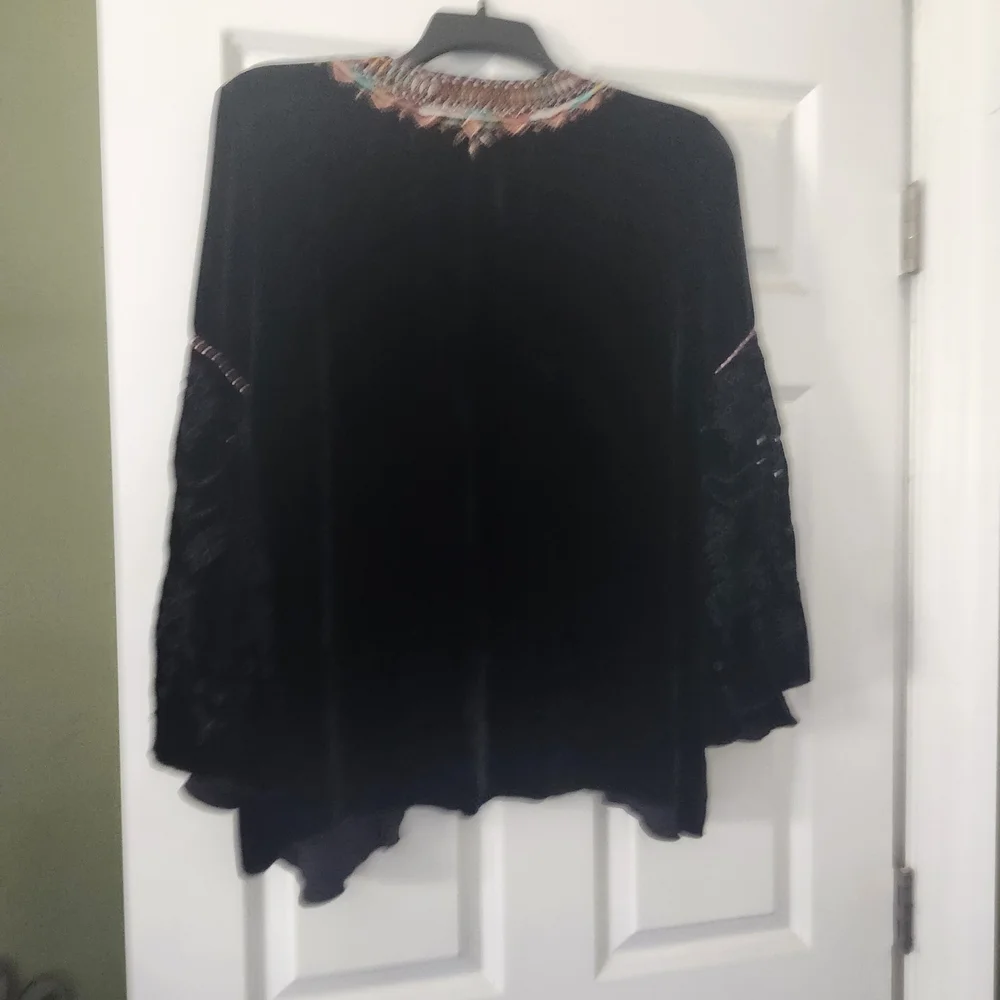 Johnny Was Black Velvet Blouse with Multicolor Embroidery - Picture 4 of 5
